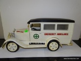 (S3) BEAM DECANTER EMERGENCY AMBULANCE BLACK AND WHITE. BOTTLE IS FULL. HAS BEEN DISPLAYED, WILL