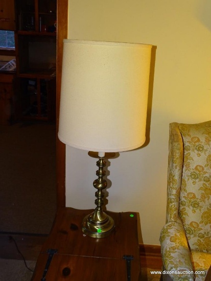 (LR) PAIR OF TALL BRASS CANDLE STICK LAMPS W/ SHADES, 36''H