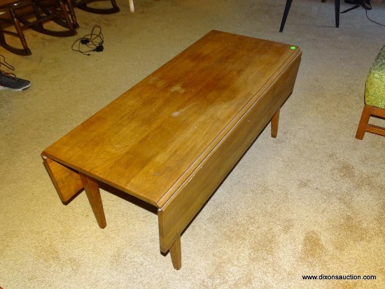 (LR) VINTAGE LIGHT MAHOGANY FINISHED DROP SIDE COFFEE TABLE, 42''L 19''W 7.75''H, DROPSIDES ARE 8''