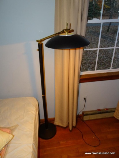 (BR2) BLACK AND BRASS CONTEMPORARY FLOOR LAMP, 58''H