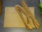 WOODEN CUTTING BOARD. 4 WOODEN CLOTHES HANGERS.