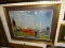 FRAMED AND DOUBLE MATTED IMPRESSIONIST PRINT OF FISHING BOATS IN GOLD FRAME: 30