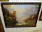 FRAMED PRINT OF A MOUNTAIN LAKE SCENE IN RED EMBOSSED FRAME: 21.5