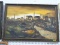 FRAMED AND SIGNED OIL ON CANVAS OF SPANISH TOWN WITH STREAM. IN BROWN PAINTED FRAME: 39.25