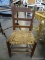 OAK MULE BACK SIDE CHAIR WITH WOVEN SEAT. SEAT NEEDS TO BE REPLACED: 17