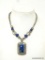 BEAUTIFUL LAURA ASHLEY SILVER-TONE STATEMENT NECKLACE WITH BLUE STONES & CZS. THE CHAIN MEASURES