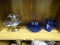 SHELF LOT: COBALT BLUE SHIRLEY TEMPLE CREAMER. COBALT BLUE BOWL. SILVER OVERLAY JACK AND THE PULPIT