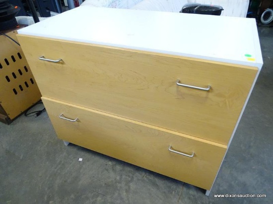 2 DRAWER WHITE AND MAPLE LATERAL FILE CABINET: 36"x19"x30"