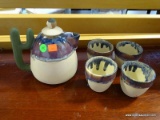 ART POTTERY SOUTHWESTERN STYLE TEA POT WITH 4 CUPS. TEAPOT: 7