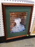 FRAMED PHOTO OF A BUST OF EDGAR ALLEN POE. IN CHERRY FRAME: 13.5