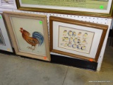 FRAMED BIRD WATERCOLORS: 1 OF A ROOSTER SIGNED M. REED 1955. IN OAK WASHED FRAME: 14