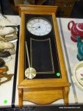 INGRAHAM OAK CASED WALL CLOCK WITH WESTMINSTER CHIME. HAS PENDULUM: 12