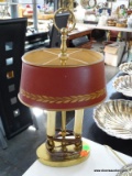 BRASS DOUBLE LIGHT DESK LAMP WITH METAL TOLE PAINTED SHADE: 6