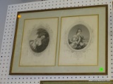 FRAMED AND DOUBLE MATTED PAIR OF VINTAGE PRINTS. IN GOLD FRAME: 24