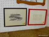 2 FRAMED ITEMS: BLOT PRINT PENCIL SIGNED GEORGE LOGAN OF SEAGULLS IN BLACK FRAME: 15