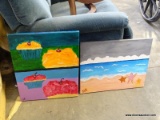 2 UNFRAMED OIL ON CANVASES. SIGNED JSK. 1 OF CUPCAKES. 1 OF SEASHORE. BOTH ARE: 16