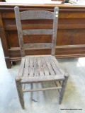 VINTAGE OAK LADDER BACK SIDE CHAIR WITH SLAT BOTTOM: 16