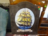 HANGING DARTBOARD WITH DARTS WITH A HOOKER SHIP ON THE FRONT DOORS: 16