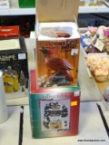 VILLAGE TRAIN BATTERY OPERATED TABLE TOP WATER FOUNTAIN IN ORIGINAL BOX. STONE CARDINAL (HAS CHIP ON