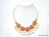 BANANA REPUBLIC ROPE WITH RHINESTONE STATEMENT NECKLACE FEATURING GOLD TONE, ORANGE & CREAM COLORS.