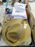 MISC. LOT: BRAND NEW DORFMAN PACIFIC STRAW HAT. LADIES ADOLFO II FELT HAT. BRAND NEW BATH TOWELS