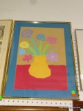 FRAMED AND MATTED CHILD'S PAINTING IN BRASS FRAME: 16