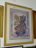 FRAMED AND DOUBLE MATTED FLORAL IN A GOLD GILT FRAME: 30