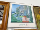 FRAMED PRINT ON BOARD OF LOONS ON THE BLUFF BY ERIC HOLCH. IN CHROME FRAME: 27.5