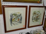 PAIR OF FRAMED AND MATTED WILLIAMSBURG PRINTS BY JOHN HAGMAN: RALEIGH TAVERN. THE WATERS-COLEMAN