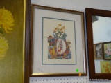 FRAMED AND DOUBLE MATTED PRINT OF AN ETCHING. PENCIL SIGNED AND HAND COLORED. 