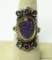 .925 STERLING SILVER GORGEOUS DESIGNER PURPLE/BLUE TITANIUM WINDOW DRUZY RING WITH AMETHYST ACCENTS.