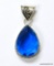 .925 STERLING SILVER 2'' GORGEOUS FACETED LONDON BLUE DETAILED PENDANT (RETAIL $85.00)