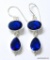 .925 STERLING SILVER 2 1/8'' BEAUTIFUL 2-TIER DROP BLUE SAPPHIRE QUARTZ EARRINGS (RETAIL $69.00)