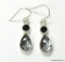 .925 STERLING SILVER GORGEOUS 1 1/8'' BLACK RUTILE AND BLACK ONYX EARRINGS