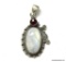 .925 STERLING SILVER 1.75'' GORGEOUS RAINBOW MOONSTONE WITH GARNET ACCENTS PENDANT (RETAIL $69.00)