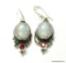 .925 STERLING SILVER 1 2/8'' GORGEOUS RAINBOW MOONSTONE WITH RED GARNET EARRINGS (RETAIL $59.00)