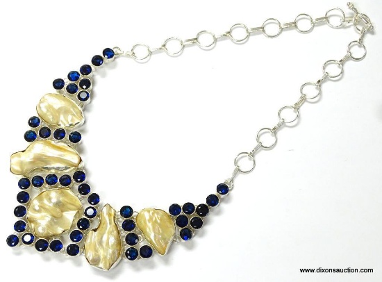 .925 STERLING SILVER 18'' LARGE GORGEOUS BIWA RIVER PEARL WITH FACETED TANZANITE ACCENT NECKLACE