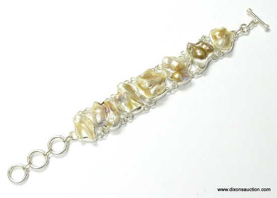 .925 STERLING SILVER 7-8'' LARGE DESIGNER BIWA RIVER PEARL BRACELET WITH A TOGGLE CLASP (RETAIL