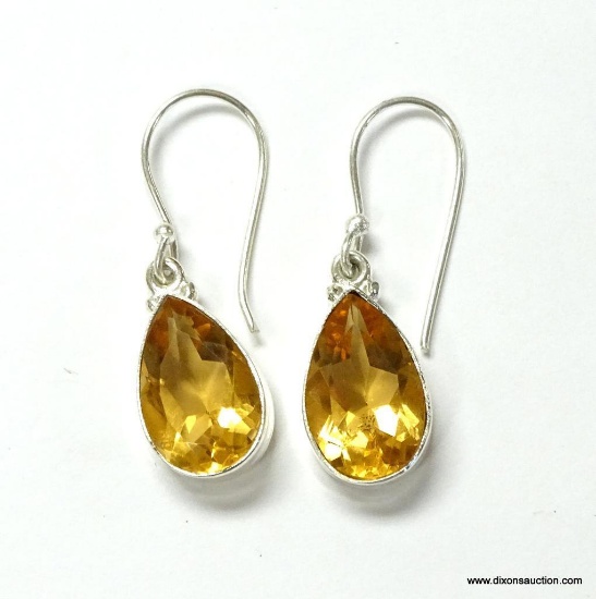 .925 STERLING SILVER 1 1/8'' FACETED AAA CITRINE EARRINGS (RETAIL $79.00)