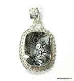 .925 STERLING SILVER 2 1/8'' GORGEOUS BLACK RUTILE DETAILED PENDANT (RETAIL $69.00)