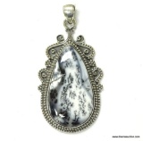 .925 STERLING SILVER 2 1/4'' LARGE AMAZING DETAILED DENDRITE OPAL PENDANT (RETAIL $89.00)