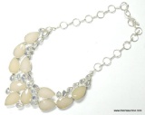 .925 STERLING SILVER 18'' SPECTACULAR FACETED PEAR SHAPE PALE PINK ROSE QUARTZ WITH FIRE OPALITE