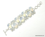 .925 STERLING SILVER 7-8'' LARGE BLUE DOUBLE ROSE FACETED FIRE OPALITE BRACELET WITH A TOGGLE CLASP