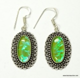 .925 STERLING SILVER 2'' BEAUTIFUL DETAILED GREEN EMERALD TRIPLET OPAL EARRINGS (RETAIL $59.00)