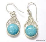 .925 STERLING SILVER 1.5'' TURQUOISE FANCY DETAILED TURQUOISE HOWLETT EARRINGS (RETAIL $59.00)