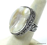 .925 STERLING SILVER LARGE BIWA RIVER PEARL RING SIZE 7.5 (RETAIL $79.00)