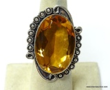 .925 GORGEOUS EXTRA LARGE DESIGNER AAA FACETED DETAILED GOLDEN CITRINE RING SIZE 8 (RETAIL $79.00)