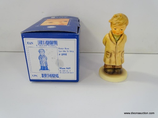 HUMMEL EXCLUSIVE EDITION TOO SHY TO SING FIGURINE. 4" TALL. HUM 845 # 1995. IN THE ORIGINAL BOX.