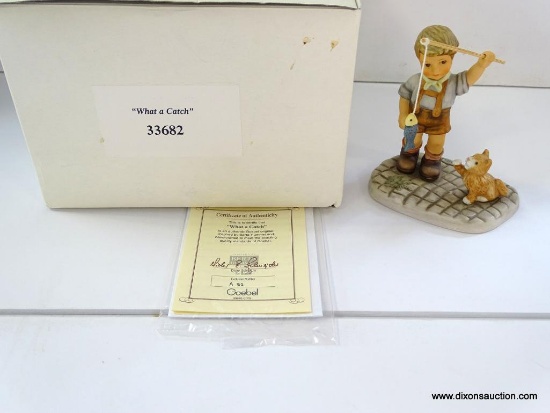 HUMMEL WHAT A CATCH! FIGURINE WITH CERTIFICATE OF AUTHENTICITY. BH 153. 5" TALL. IN THE ORIGINAL