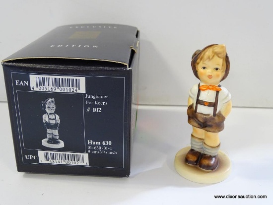 HUMMEL EXCLUSIVE EDITION FIGURINE WITH COA. FOR KEEPS. 3.5" TALL. HUM 630 # 102. IN THE ORIGINAL